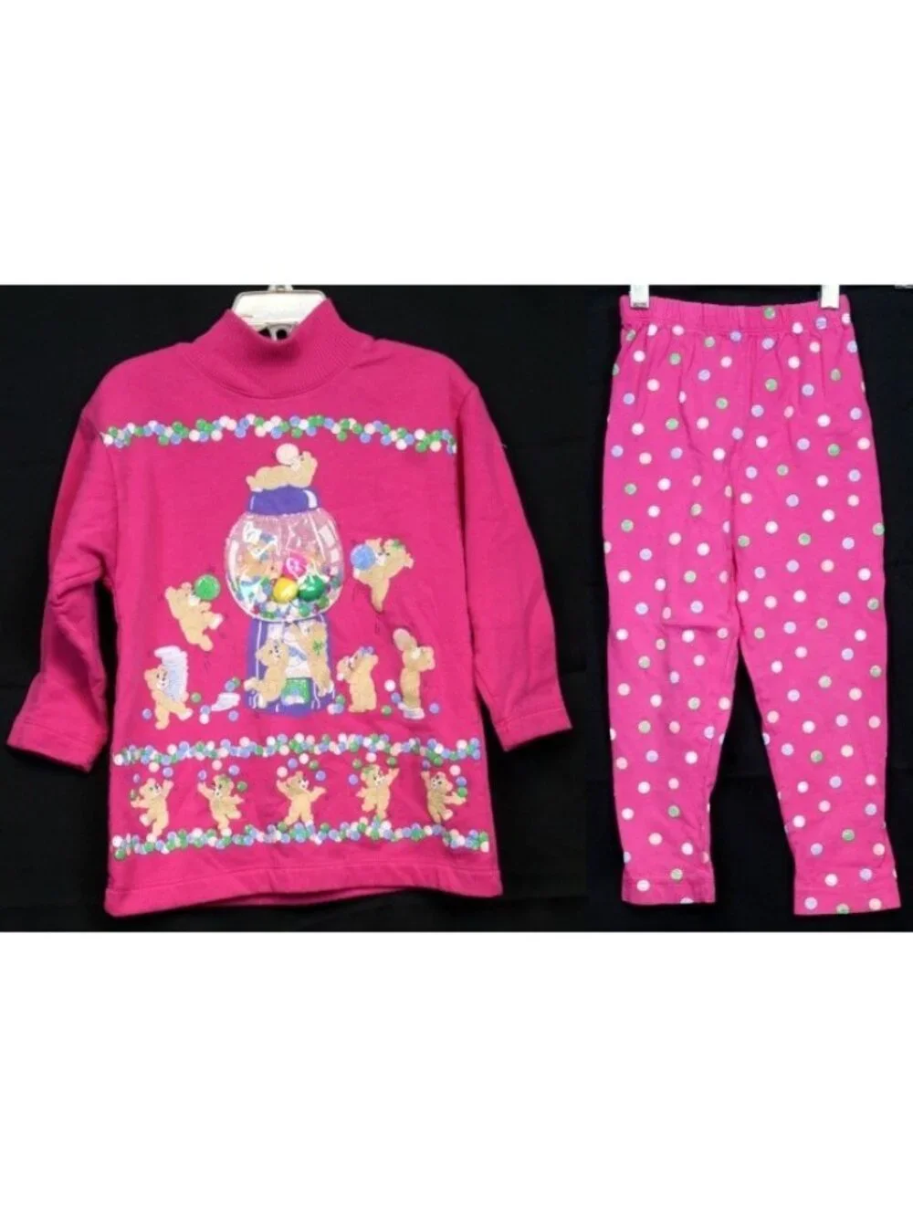 Spumoni 2pc Outfit 4 Lg Teddy Bear Bubble Gum Machine Coin Pink Sweatshirt Pants
